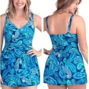 Denim & Co. D & Co. swimsuit paisley bathing suit blue green women plus size 28W